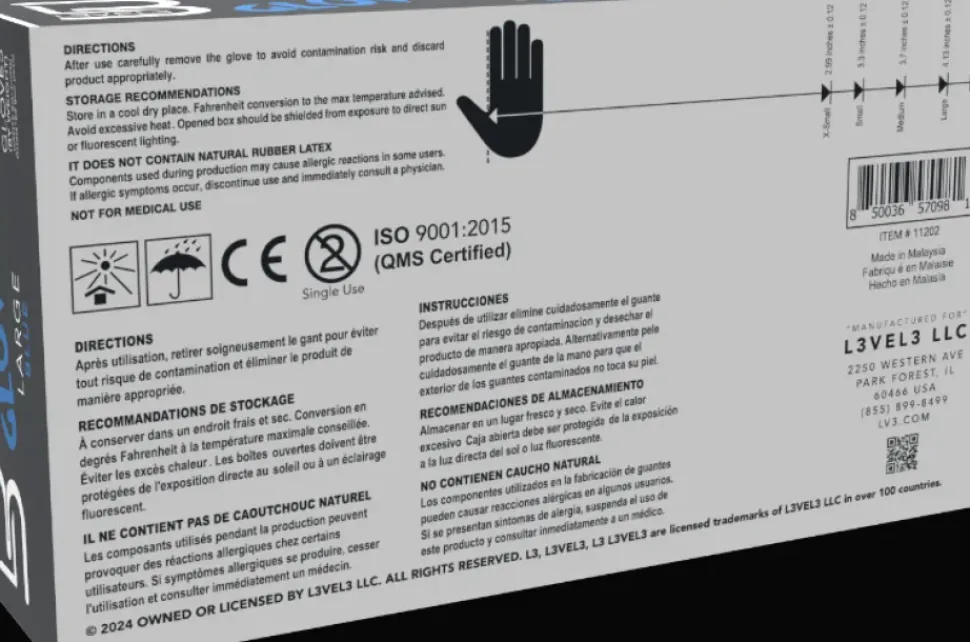 L3VEL3 Blue X-Large Professional Nitrile Gloves 100 Pack