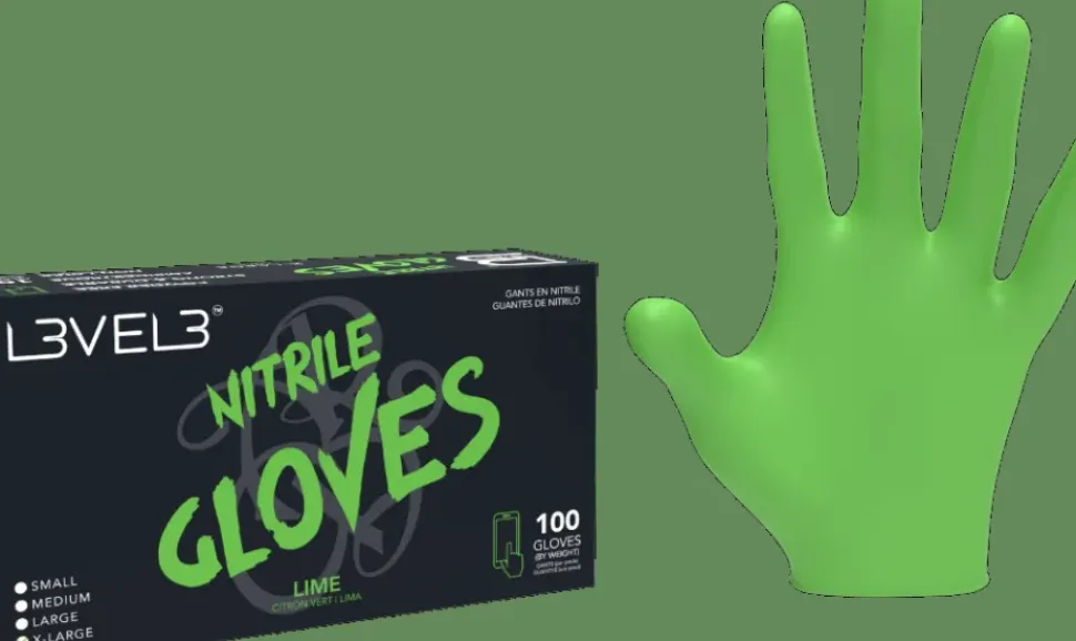 L3VEL3 Lime Medium Professional Nitrile Gloves 100 Pack