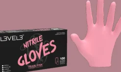 L3VEL3 Pearl Pink Large Professional Nitrile Gloves 100 Pack