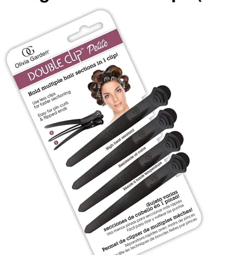 Olivia Garden 2-in-1 Sectioning Double Clip Black - 4 Pcs